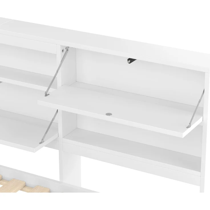 Daybett 140x200 cm mit Ausziehbett und Stauraum – Schlafsofa in Weiß aus Kiefernholz und MDF – Bild 10