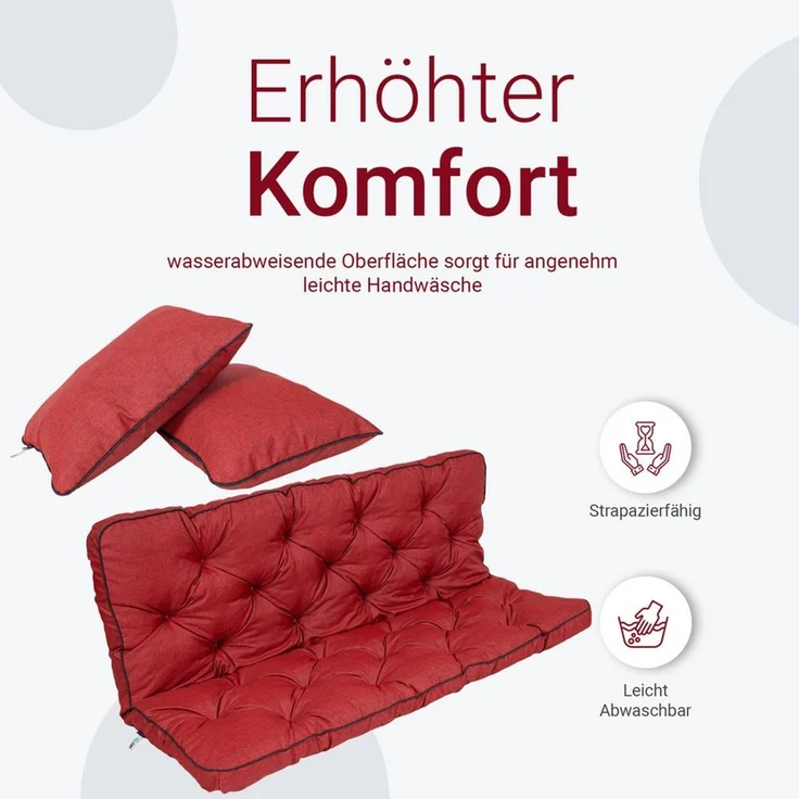 TexDeko Auflagekissen Ecolen Gartenbankauflage für Hollywoodschaukel mit Rückenlehne, (1x Gartenbankauflage für Hollywoodschaukel + 2x Kissen), UV-Beständig – Bild 3