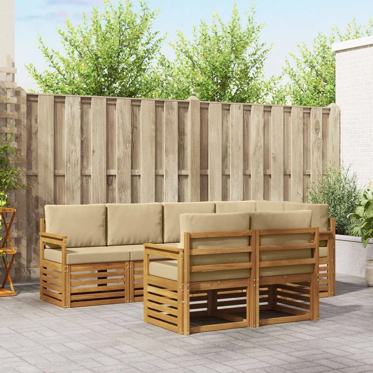 vidaXL Outdoor-Sofagarnitur 7 stk. 7-Sitzer Natur und Beige 3374958 – Bild 1
