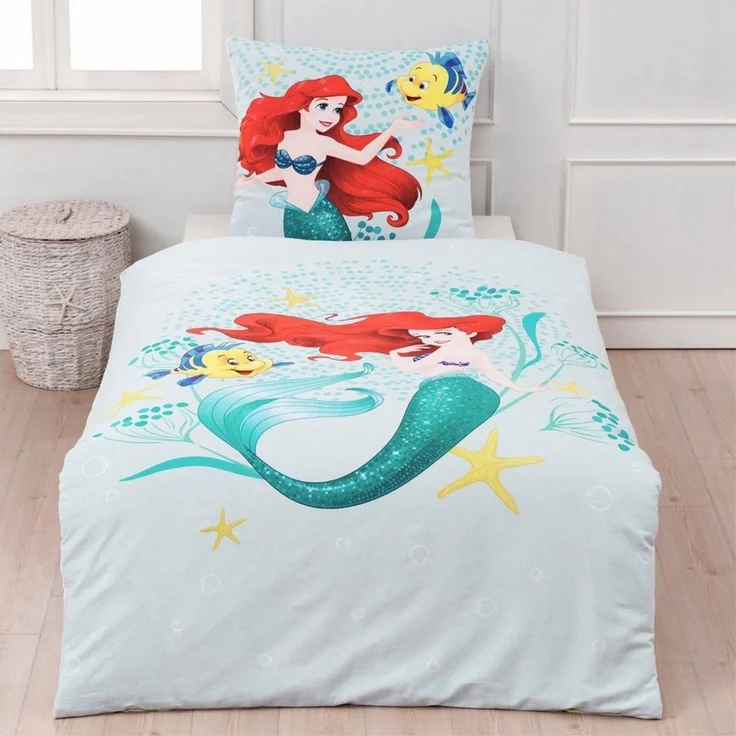 MTOnlinehandel Kinderbettwäsche Disney Arielle Meerjungfrau, Flanell, Biber, 2 teilig, Disney's Mermaid Prinzessin Mädchen-Bettwäsche – Bild 1