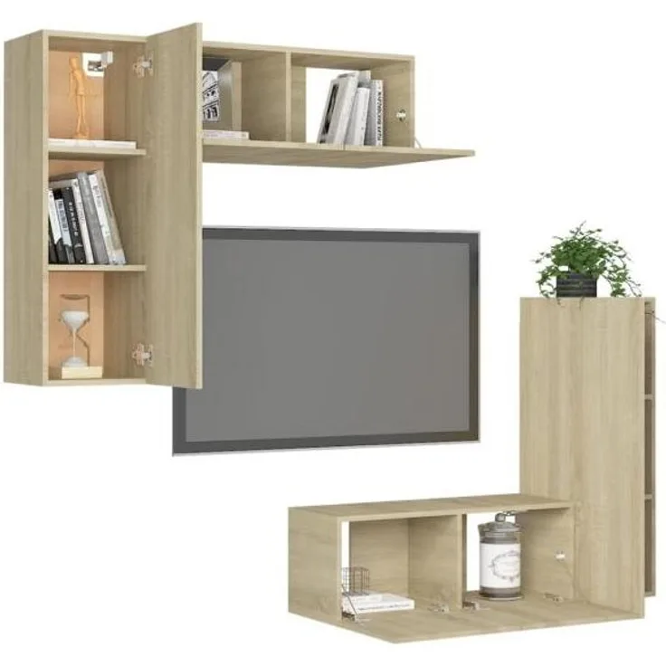 vidaXL 4-tlg. TV-Schrank-Set Sonoma-Eiche Spanplatte [3079004]