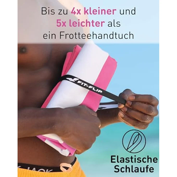 Fit-Flip Strandtuch XXL, Mikrofaser, leicht und schnelltrocknend, 100% recyceltes Badetuch, pink-weiß gestreift, 200x90cm – Bild 5