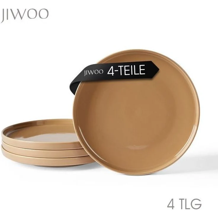 JIWOO Teller 4er Ø25cm, Frühstücksteller Salatteller Steakteller Dessertteller, (4 St), Keramik Tellerset Braun Mikrowellen spülmaschinenfest Ø26,5 cm – Bild 4
