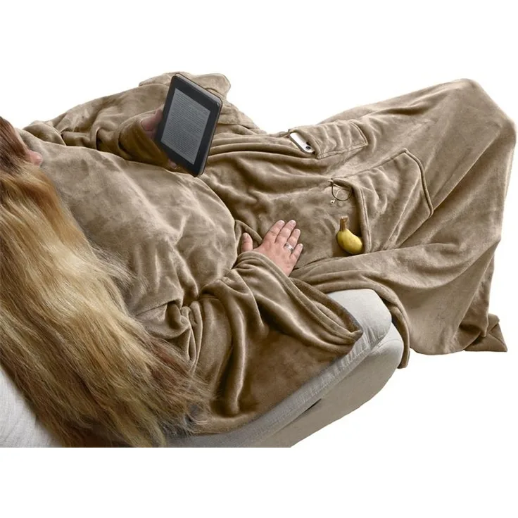 Kuscheldecke Ärmeldecke TV-Decke 170x200 cm XXL mit Taschen und Ärmeln Taupe