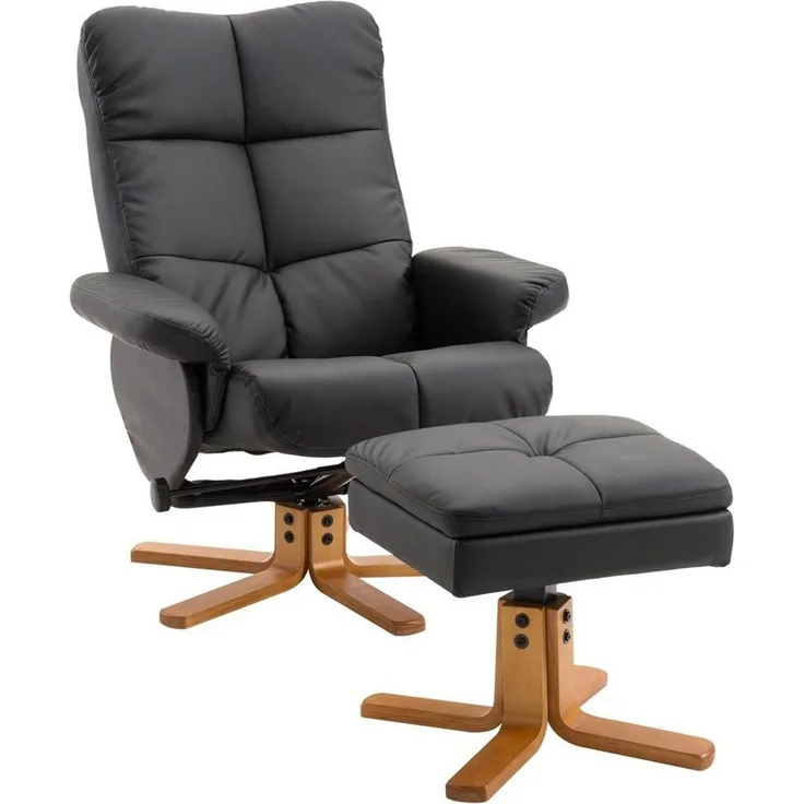 HOMCOM Polsterstuhl mit Hocker und Stauraum, Fernsehsessel mit Liegefunktion (Relaxsessel, 2 St), für Wohnzimmer, Schwarz