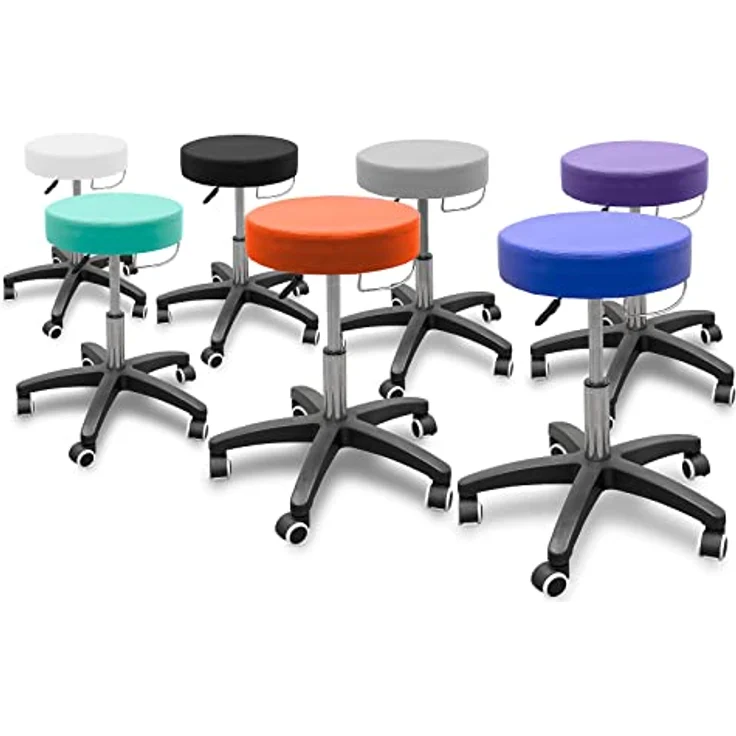 QUIRUMED Hocker mit rollbarem Untergestell und Handtuchhalter, Blaue Farbe, Kunstleder, hochdichte Polsterung, leicht, mit Rollen, höhenverstellbar, bis zu 150 kg – Bild 4