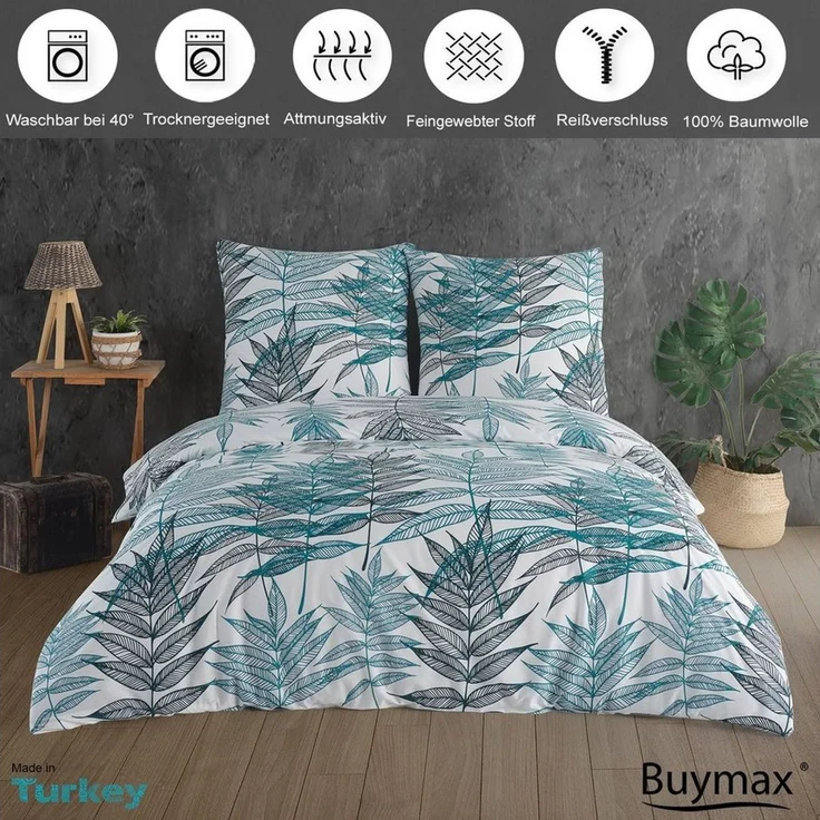 Buymax Bettwäsche Bettbezug-Set Amazon, Renforcé, 3 teilig, Qualität 100% Baumwolle Bettwäsche-Set 200x200 cm mit Reißverschluss – Bild 1