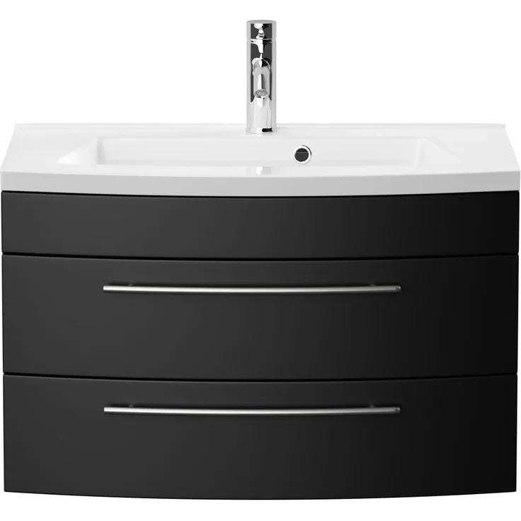 Badmöbel Bella 80 mit runder Front SoftClose schwarz : Schwarz – Bild 5