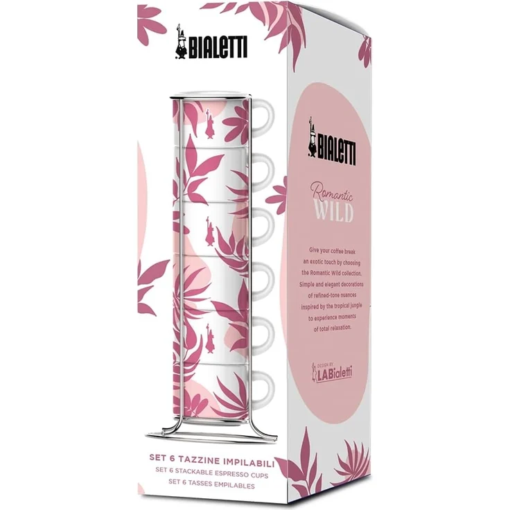 Bialetti Set 6 stapelbare Tassen Primavera rosa mit Metallgestell – Bild 2