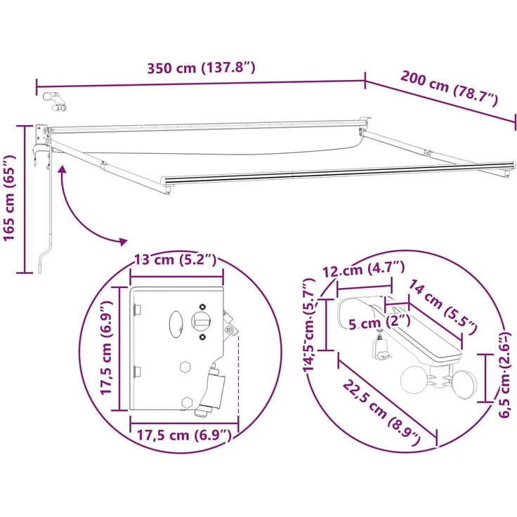 vidaXL Elektrisches Markisenrahmen Weiß 3,5x2 m Aluminium 42024211 – Bild 11