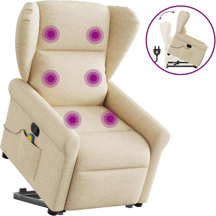 vidaXL Massagesessel mit Aufstehhilfe Creme Stoff 3303392 – Bild 8