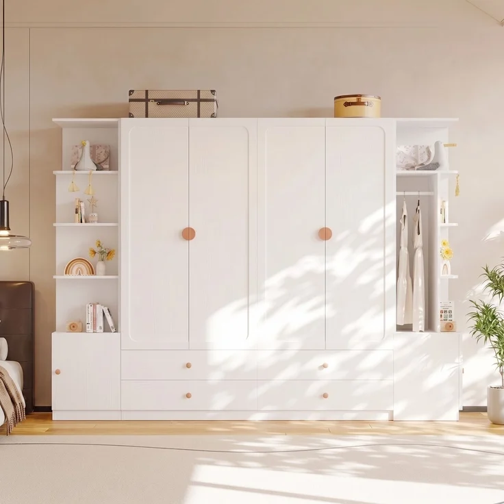 Kleiderschrank 270 x 45 x 200 cm in Weiß mit 6 Türen, 4 Kleiderstangen und 4 Schubladen – Bild 4