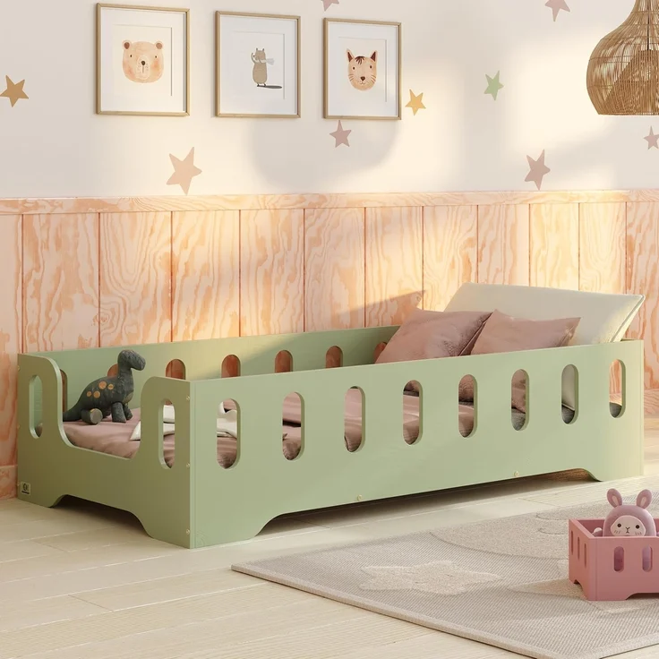 smartwood Kinderbett Bodenbett 80x160 mit Rausfallschutz & Lattenrost - Grün - Kinder Montessori Bett TILA 2B mit glatten Kanten - Betten für schnelle Montage - Bis 230 kg belastbar – Bild 1