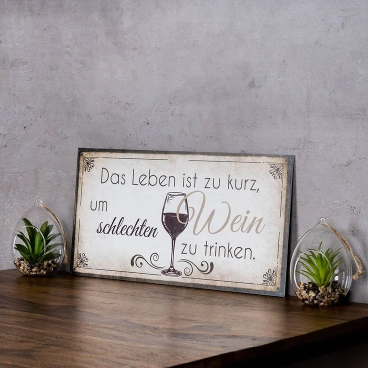 Levandeo® Wandbild, Wandbild 40x20 cm Wein Spruch Küche Küchendeko Deko Wandschild Bild – Bild 4