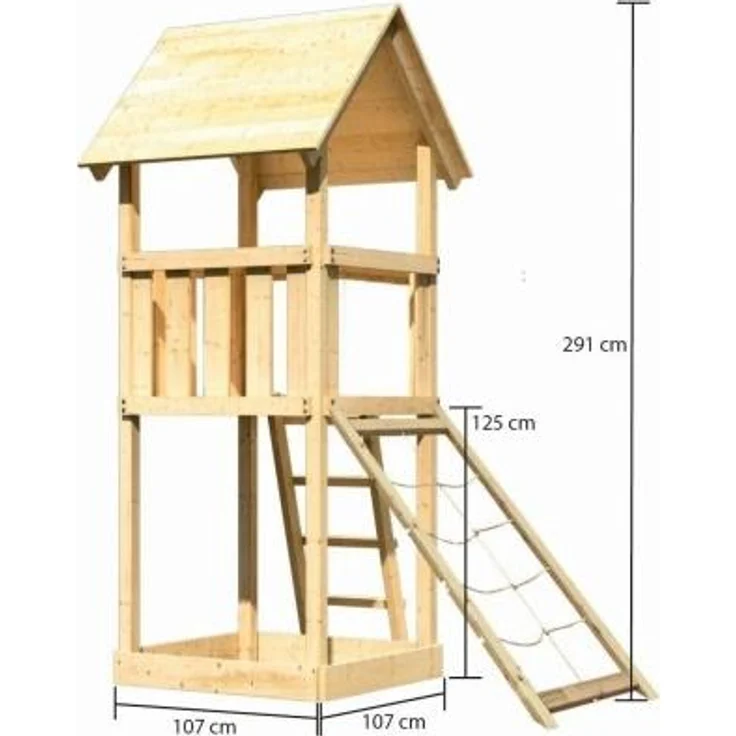 Karibu Kinderspielturm Lotti mit Netzrampe naturbelassen 1,07 x 1,07 x 2,91 m – Bild 2