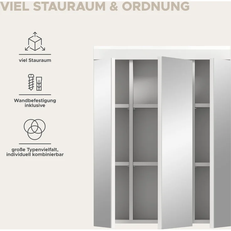 Xonox Scout Spiegelschrank (B/H/T: 60x79x18 cm) in weiß Nachbildung und weiß Hochglanz tiefzieh – Bild 10