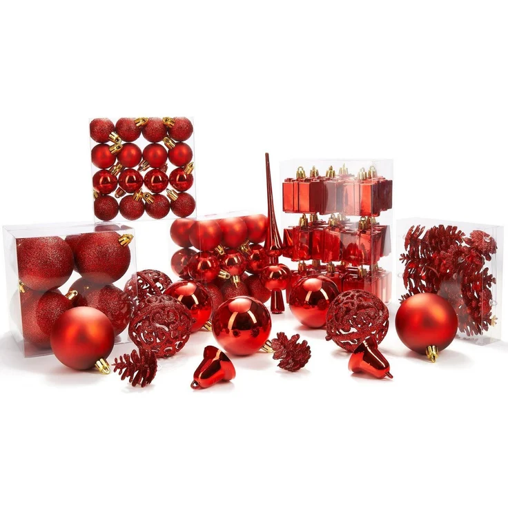 BRUBAKER Weihnachtsbaumkugel 101-teiliges Weihnachtskugel-Set mit Baumspitze, Christbaumschmuck aus Kunststoff, Weihnachtsdekoration edel und robust – Bild 2