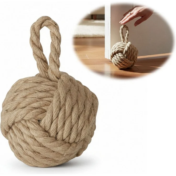 LS-LebenStil Bodentürstopper Boden Türstopper Malmö 23cm Beige Braun 1,3kg Jute Knoten Tragegriff (Handgearbeitet Bodenstopper Türpuffer Türhalter Türsack Türkeil Tür Stopper Sack Fensterstopper Boden Stopper Buchstütze, 1 St) – Bild 1