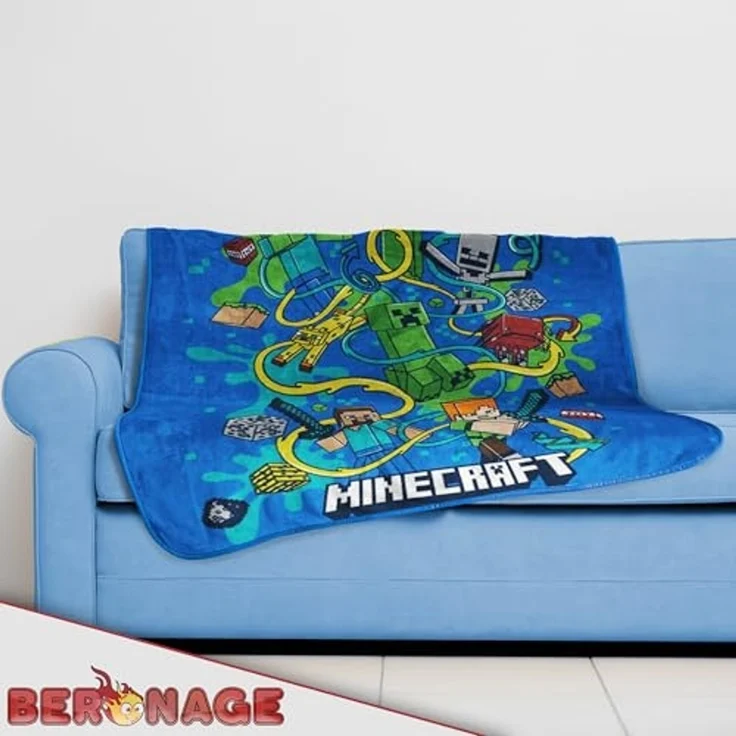 Wohndecke Minecraft Decke Slurp 150x200 cm Kuscheldecke Wohndecke, BERONAGE, passend zur Bettwäsche, ideal für Sofa, Couch, Bett, Auto, Camping – Bild 4