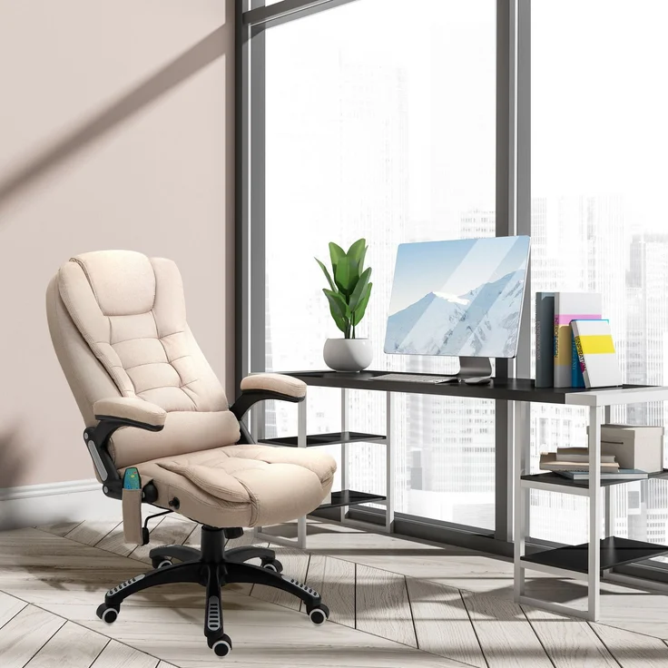 JARDJ Höhenverstellbarer Massagebürostuhl mit 6 Massagepunkten und Heizfunktion, Beige – Bild 4