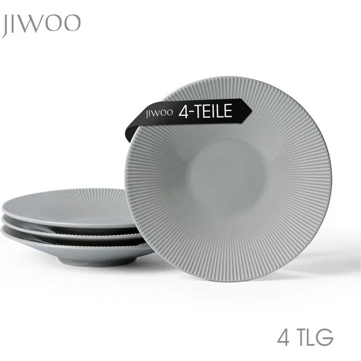 JIWOO Teller 4er Ø21,2cm, Pastateller Speiseteller Salatteller Dessertteller, (4 St), Keramik Plate Hochwertige Tellerset Grau Mikrowellen spülmaschinenfest – Bild 1