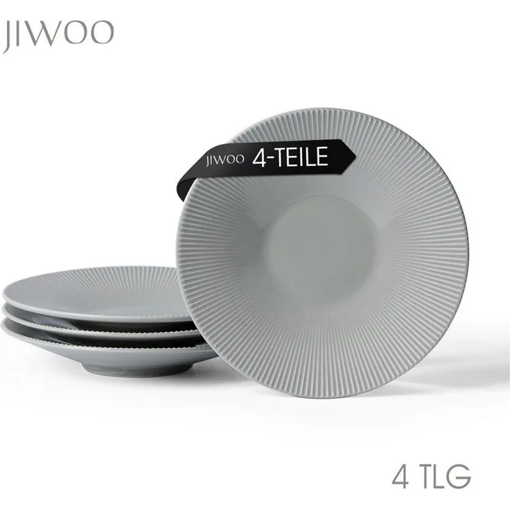JIWOO Teller 4er Ø21,2cm, Pastateller Speiseteller Salatteller Dessertteller, (4 St), Keramik Plate Hochwertige Tellerset Grau Mikrowellen spülmaschinenfest
