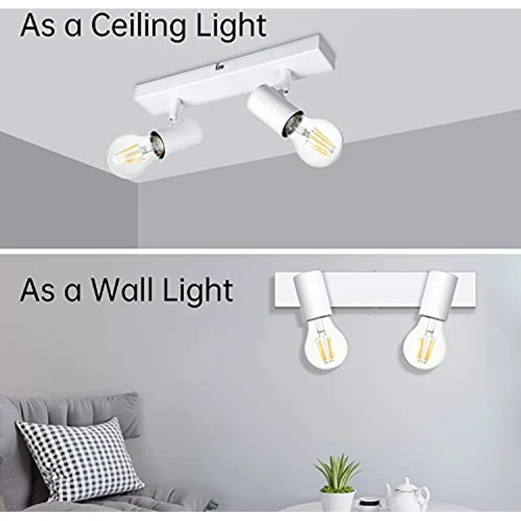 Dehobo Deckenlampe E27 Weiß, Deckenleuchte 2 Flammig, LED Decken Strahler Modern, Retro deckenleuchten Lampe e27 für Schlafzimmer Wohnzimmer Korridor Küche, Nein Leuchtmittel, Max. 60W – Bild 5