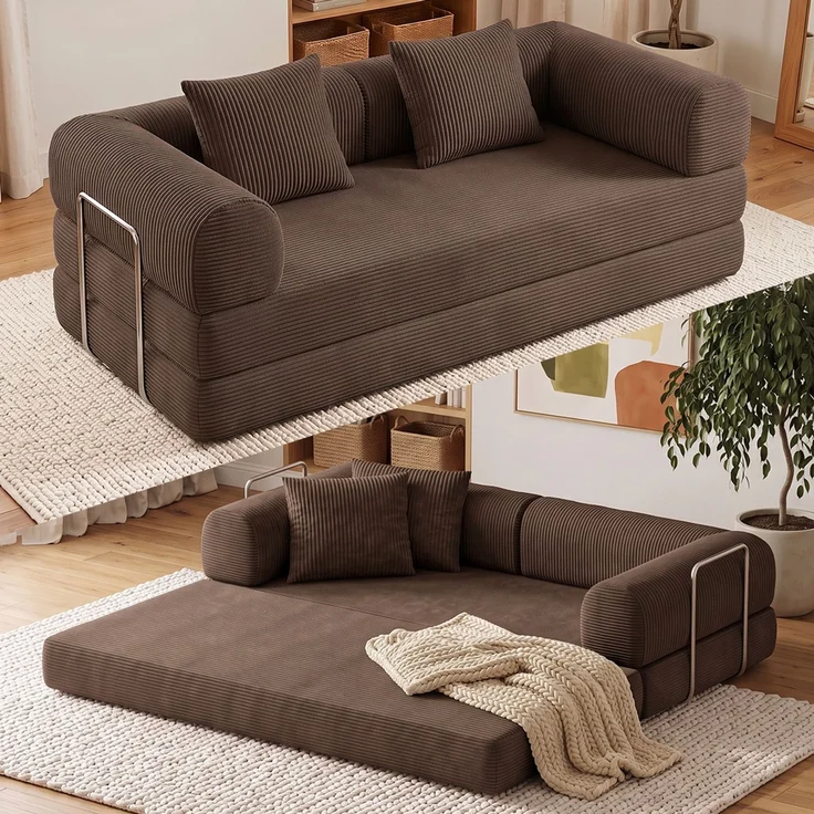 skølm 'Lofn' Modulares Sofa 2 Sitzer, 200x100 cm, Vollschaumcouch mit Metallgestell, Cord braun, Schlafsofa vakuumverpackt, kein Aufbau erforderlich – Bild 1