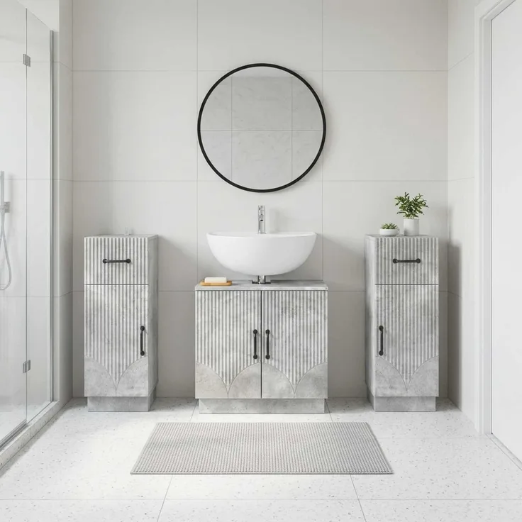 vidaXL 3-teiliges Badezimmer-Schranksystem HOORN 3 stk. Betongrau 3418038