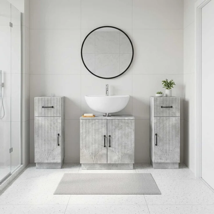 vidaXL 3-teiliges Badezimmer-Schranksystem HOORN 3 stk. Betongrau 3418038 – Bild 1