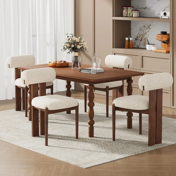 MALOL Esszimmerstühle 4er Set, Polsterstuhl Essstühle mit Holzbein, Mid-Century Modern Stoff Esstisch Stühle mit Fester Rückenlehne für Esszimmer, Küche, Restaurant, Mit dunkelbraunen Beinen, Beige