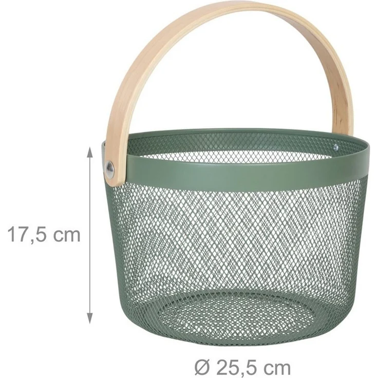 relaxdays Aufbewahrungskorb Runder Drahtkorb mit Henkel, Mint – Bild 3