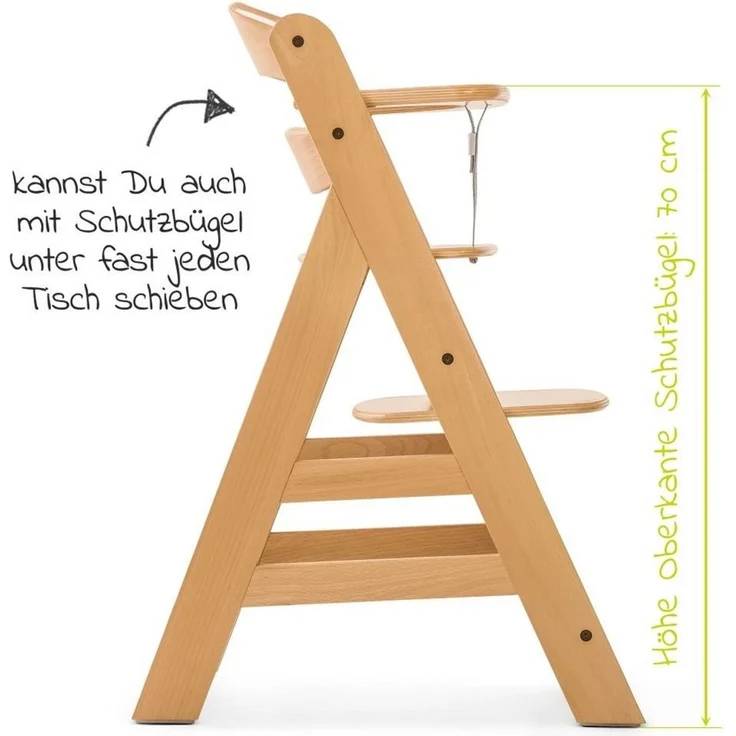 Hauck Hochstuhl Alpha Plus Natur, Mitwachsender Holz Kinderhochstuhl verstellbar mit Gurt & Sitzauflage – Bild 3
