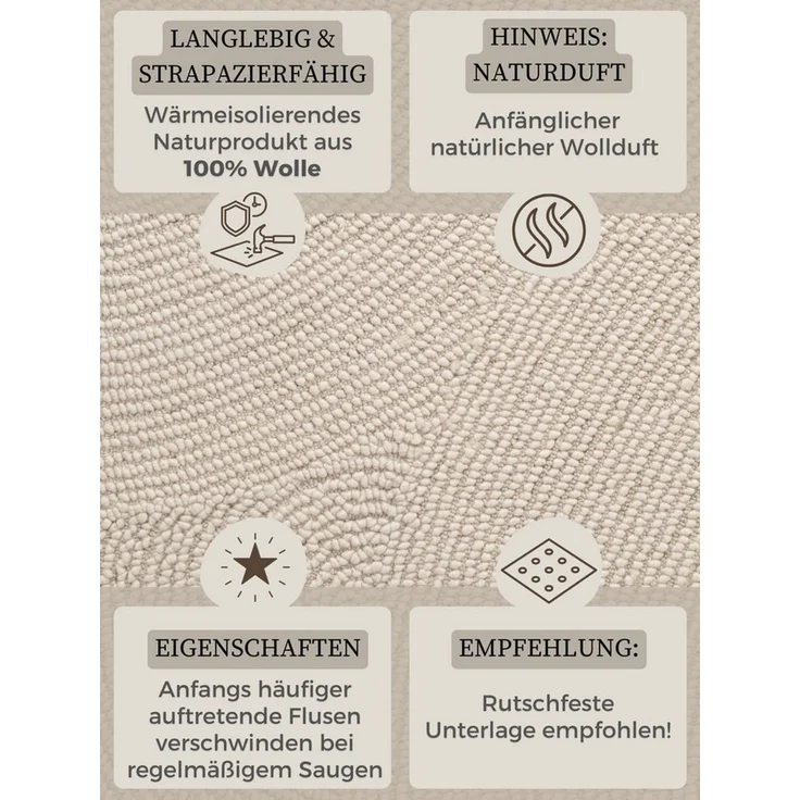 HANSE Home Wollteppich Calmio, auch als Läufer und in rund, rechteckig, Höhe: 18 mm, Handgetuftet, Wolle, Natur, Wohnzimmer, Schlafzimmer, Skandi, Hygge – Bild 3