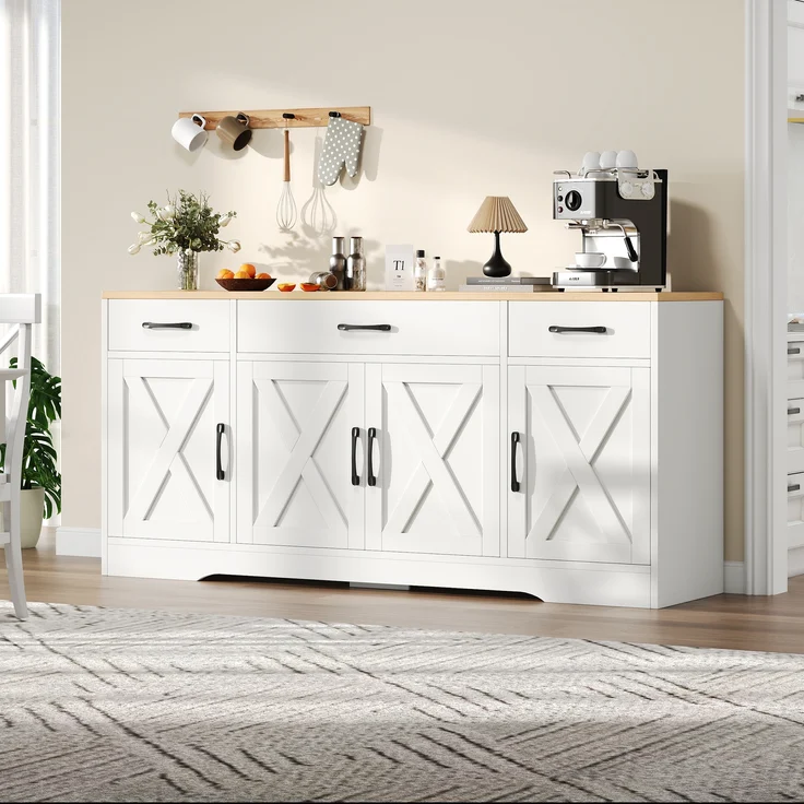 Sideboard MDF mit 3 Schubladen & 4 Türen 160x37x75 cm, Weiß – Bild 2