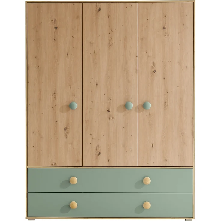Kleiderschrank >Birta< 2 Schübe, 3 Türen, Artisan Eiche Dekor /Salbei - 153,8x200x58,2 (BxHxT) – Bild 5