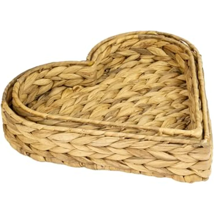 HMF Dekotablett Deko Herz, geflochtene Dekoschale aus Wasserhyazinthe, 2er Set mit 29/26 cm Breite, Deko- und Serviertabletts – Bild 5
