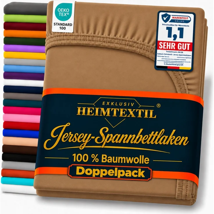 Doppelpack Marke Jersey Spannbettlaken 90 - 100 x 200 cm Nougat – Bild 1