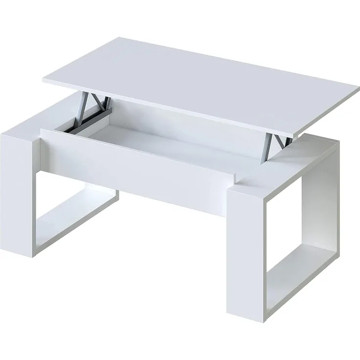 Habitdesign Erhöhender Couchtisch, Wohnzimmer, Esstisch, Nova Model, Artik White Finish, Maße: 105 cm (Länge) x 55 cm (Breite) x 45-54 cm (Höhe)