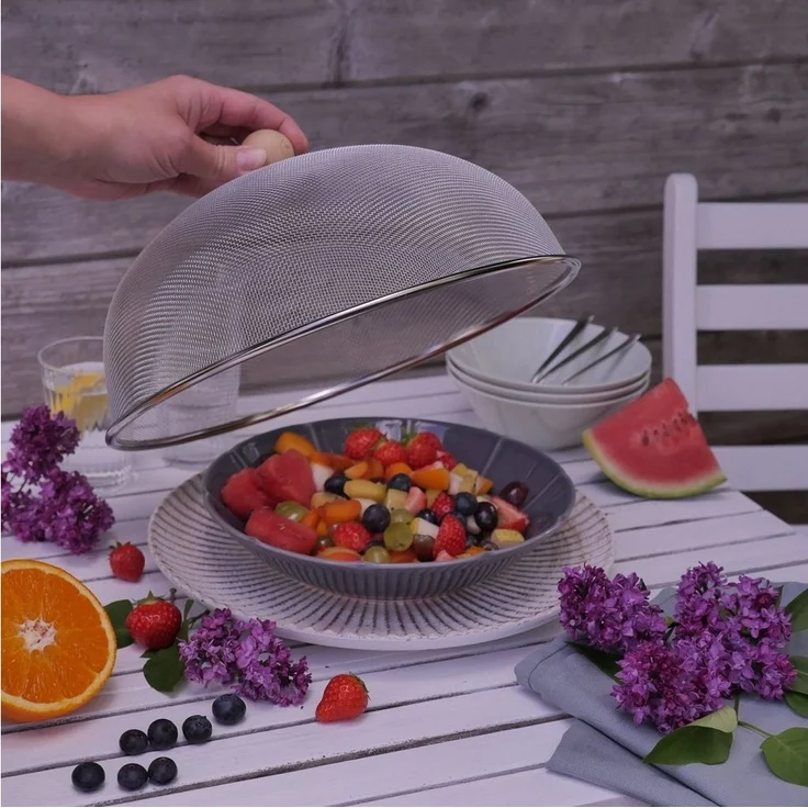 esschert design Fliegenhaube, Edelstahl Fliegenhaube mit Holzknauf, Ø43 cm Tellerhaube schwarz – Bild 3