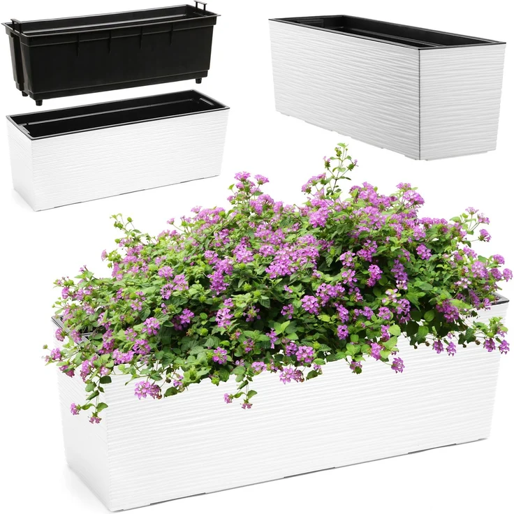 KADAX Blumentopf Balkonkasten + Einsatz 19x56cm Weiß – Bild 1