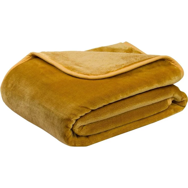 Gözze - Premium Cashmere-Feeling Wohn- und Kuscheldecke, 500 g/m², 220x240 cm - Senf
