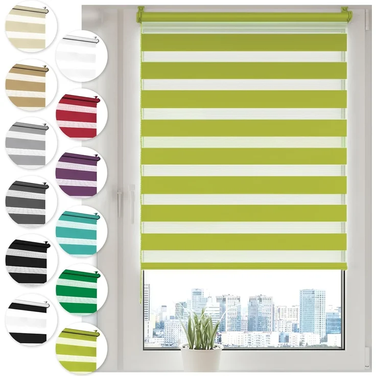 Doppelrollo Klemmfix ohne Bohren 85x130 cm Olivgrün Duo Rollo Klemmrollo Sonnenschutzrollo Fensterrollo für Fenster & Türen Zebrarollo Seitenzugrollo – Bild 1