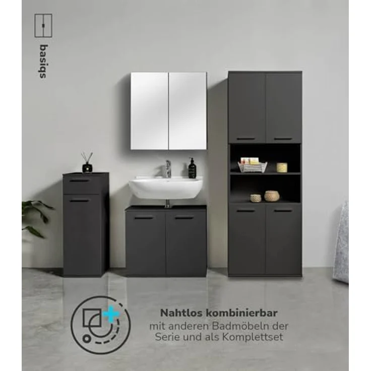 mokebo Hochschrank Der Kapitän (mit 5 Einlegeböden) hoher Badschrank oder Badezimmerschrank Schwarz-Anthrazit – Bild 7