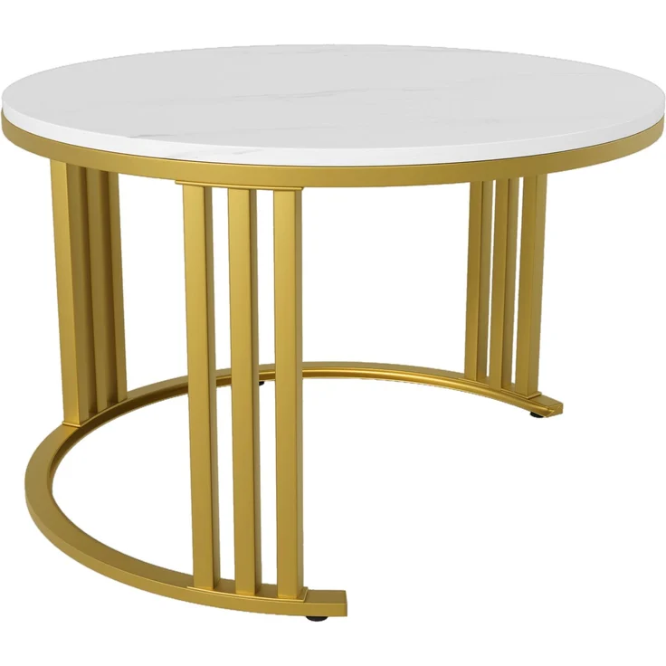 Couchtisch 2-teilig Set rund mit Marmormuster Gold und Schwarz Hochglanz Tischplatte mit Schubladen Stauraum – Bild 9
