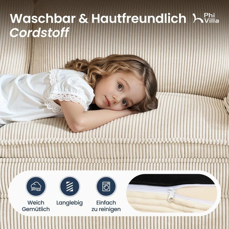 PHI VILLA Ecksofa L-Form Couch, 4-6-Sitzer-Sofa, Modulare Sofas inklusive Zierkissen und Ottomane für das Wohnzimmer – Bild 3