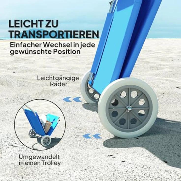 Outsunny 2er Set Sonnenliege, klappbare Gartenliege mit verstellbarem Kopfkissen und Sonnendach, blau, für Garten und Pool – Bild 6