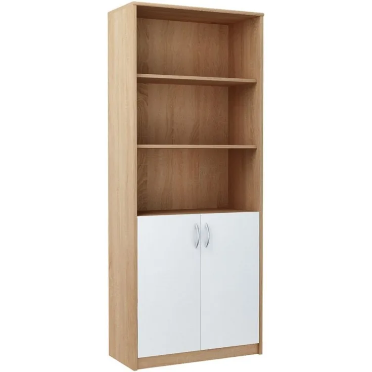 Home Collective Bücherregal mit 5 Ebenen und 2 Türen Mehrzweckschrank Haushaltsschrank, strapazierfähige Laminatplatte, 16 mm dick, mit 4 Einlegeböden, für Schlafzimmer, Wohnzimmer, Flur sonoma weiß