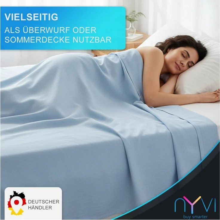 NYVI Betttuch Linon Deluxe Bettlaken ohne Gummizug aus 100% atmungsaktiver Baumwolle, Baumwolle, (2 Stück), Betttuch auch als Sommerdecke nutzbar, OEKO-TEX 100, Bei 60°C waschbar – Bild 3