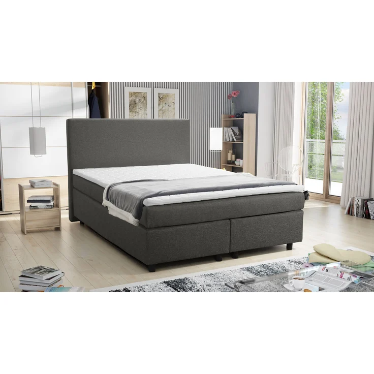 'Paxos 2' Boxspringbett mit Bonellfederkern-Matratze und Topper, Stoff grau, 140x200 cm – Bild 1